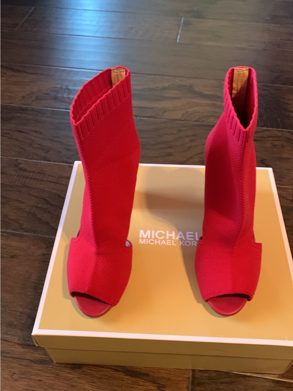Michael Kors Red Knit Peep-Toe Sock Booties